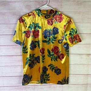 Zara  Floral Velvet Top Size Small